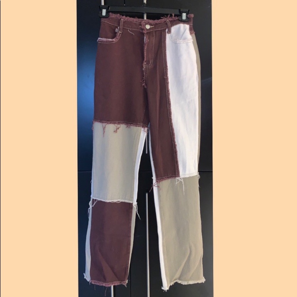 Brown denim patchwork jeans from Shein Size Small 🍂